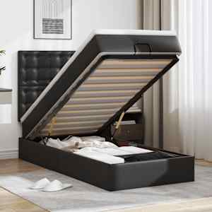 Otomanski posteljni z vzmetnico črn 90x190 cm um. usnje