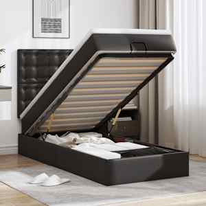 Otomanski posteljni z vzmetnico črn 90x200 cm um. usnje