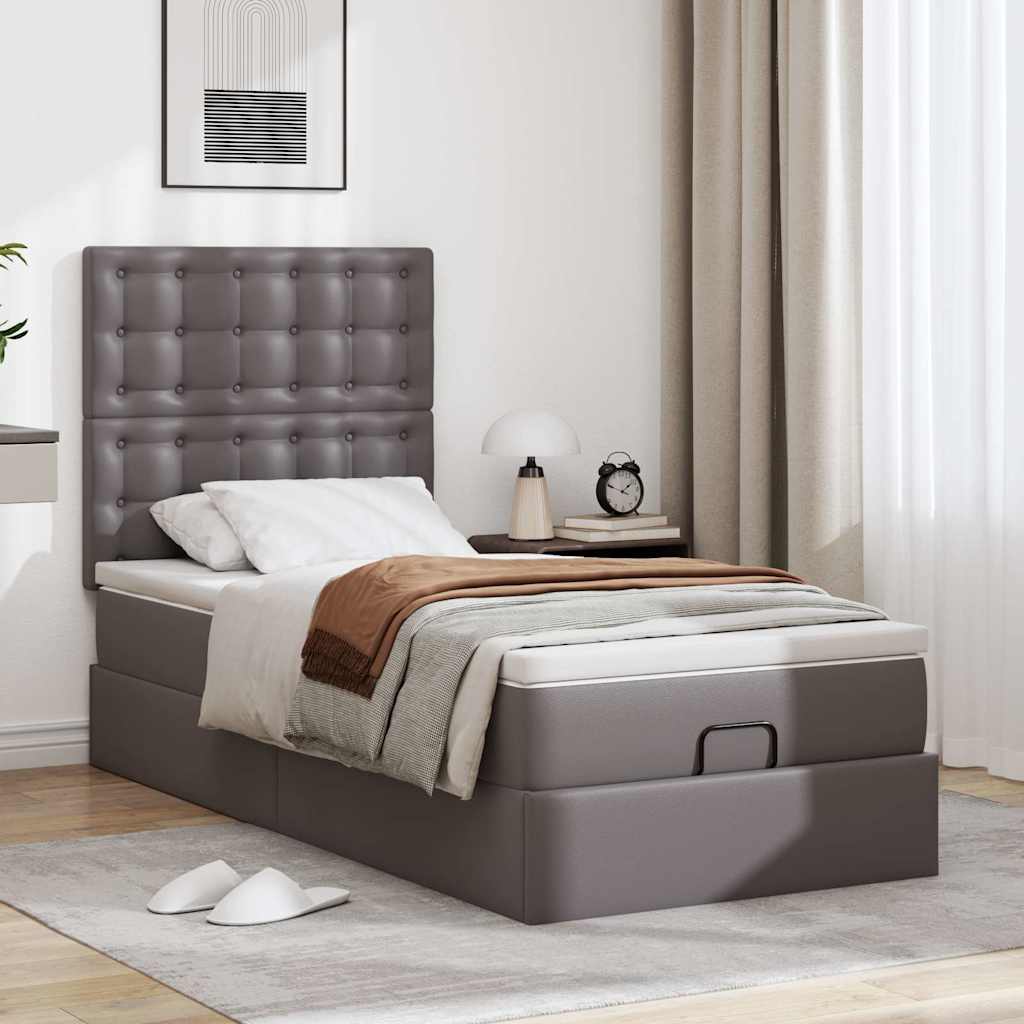 vidaXL Ottomaanse bed met matras 100x200cm kunstleer grijs afbeelding