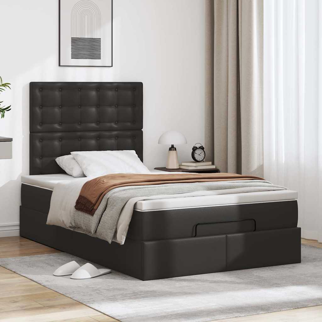 vidaXL Ottoman bed met matras 120x190 cm kunstleer zwart, foto 2