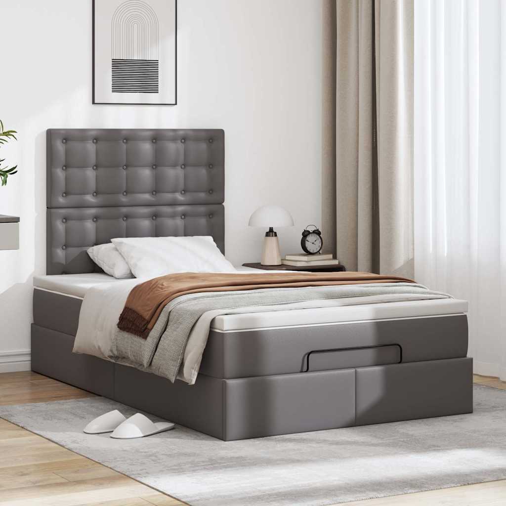 vidaXL Ottoman bed met matras 120x190 cm kunstleer grijs, foto 2
