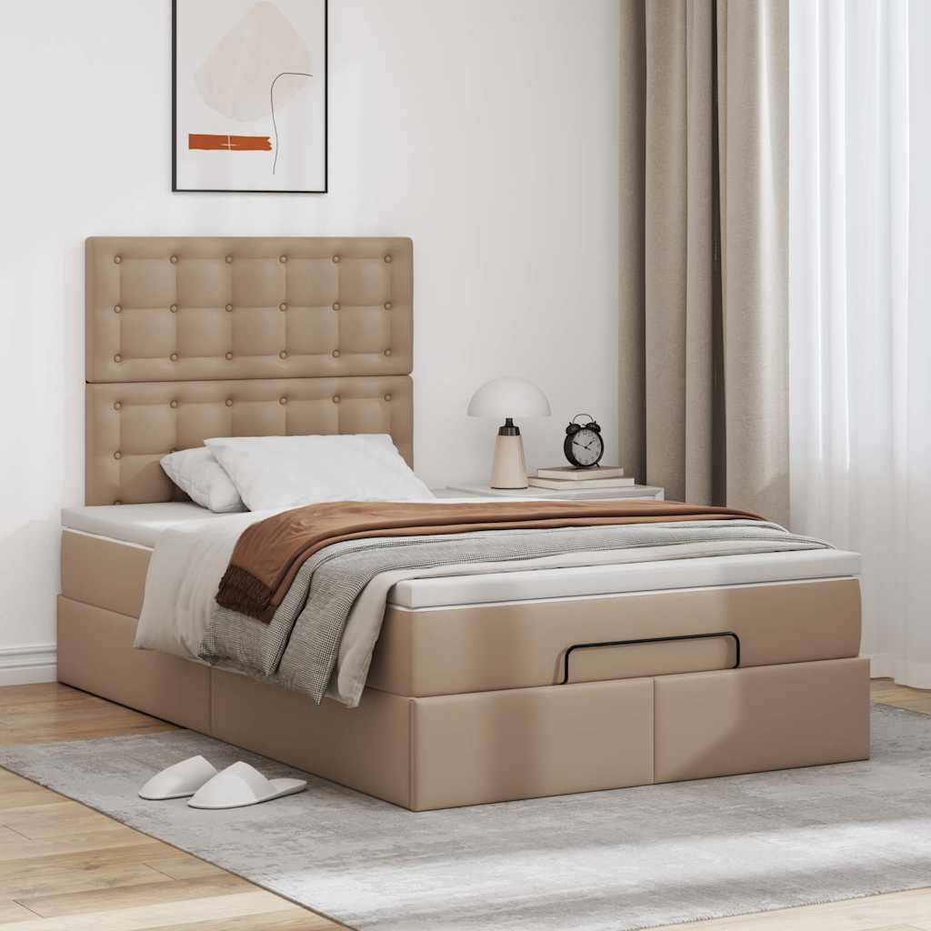 vidaXL Ottoman bed met matras 120x200cm kunstleer cappuccinokleurig bruin, foto 2