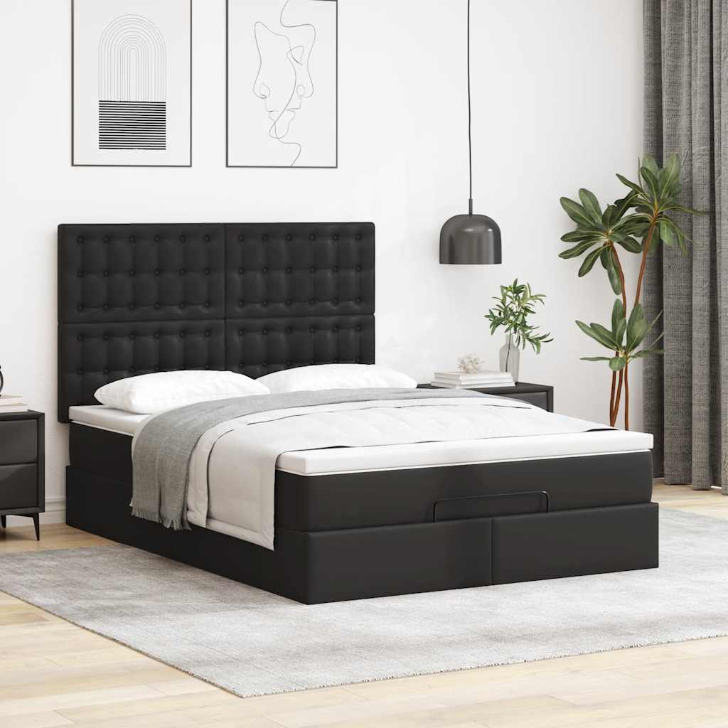 vidaXL Ottoman bed met matras 140x190cm kunstleer zwart afbeelding