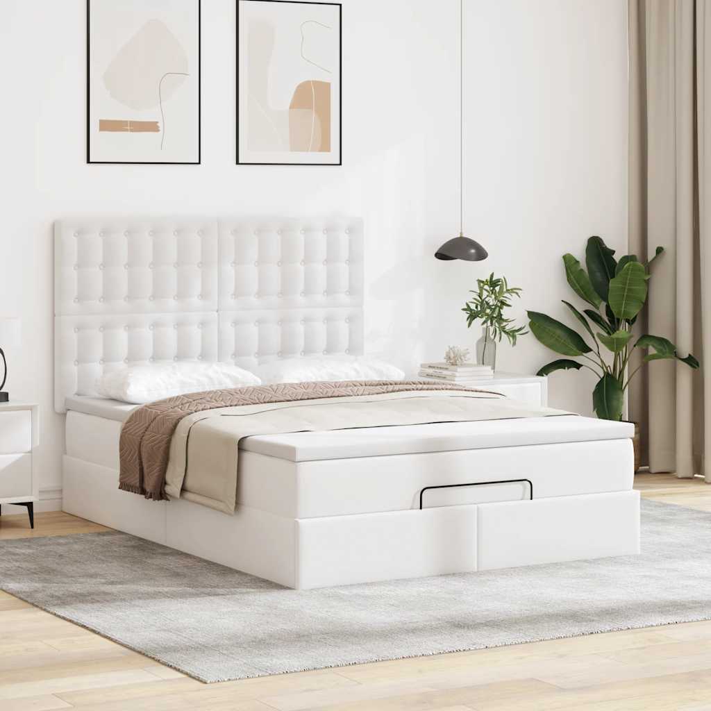 vidaXL Ottoman bed met matras 140x190cm kunstleer wit afbeelding