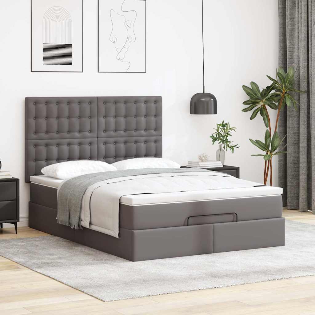vidaXL Ottoman bed met matras 140x190cm kunstleer grijs, foto 2