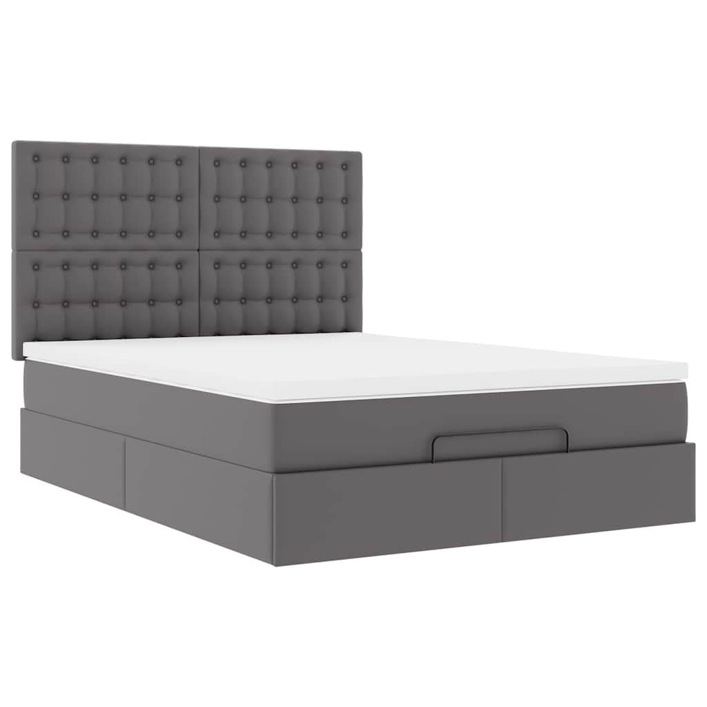 vidaXL Ottoman bed met matras 140x190cm kunstleer grijs, foto 4
