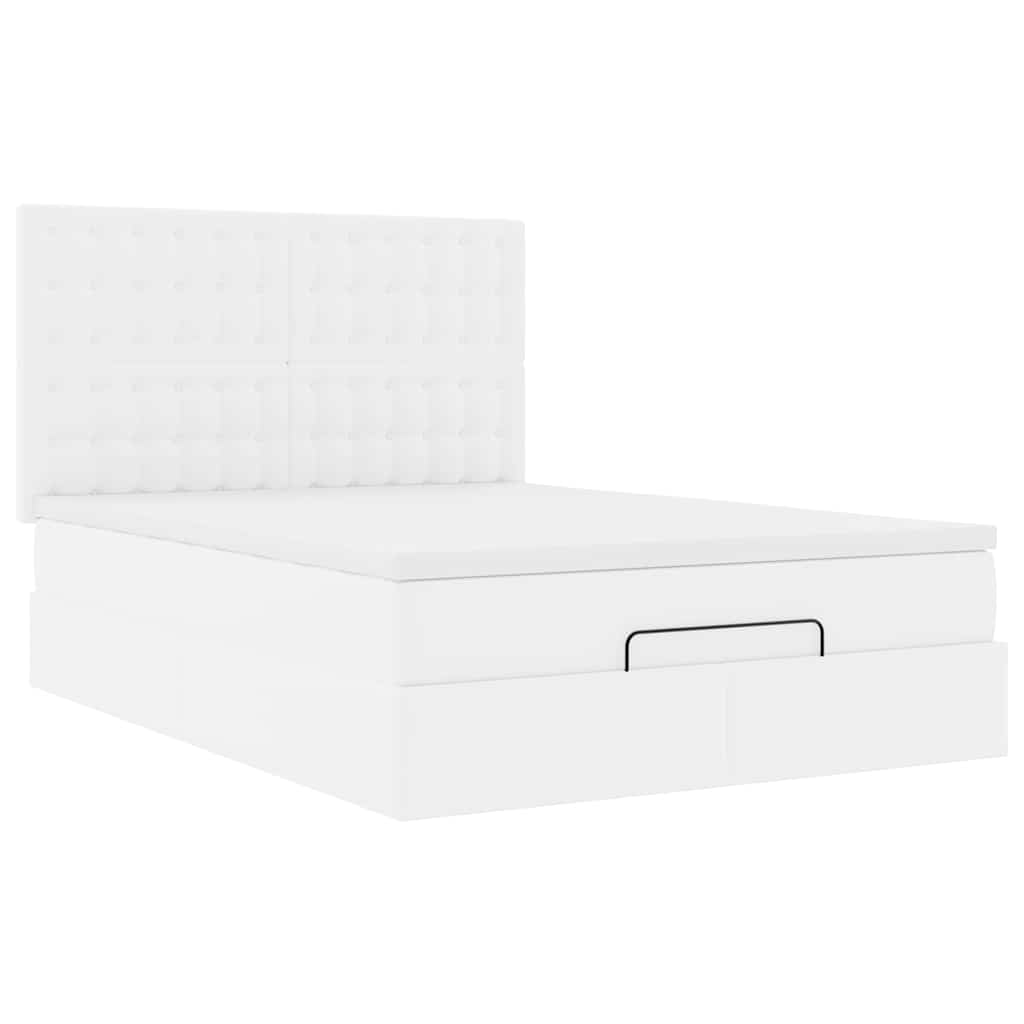 vidaXL Ottoman bed met matras 140x200cm kunstleer wit, foto 4