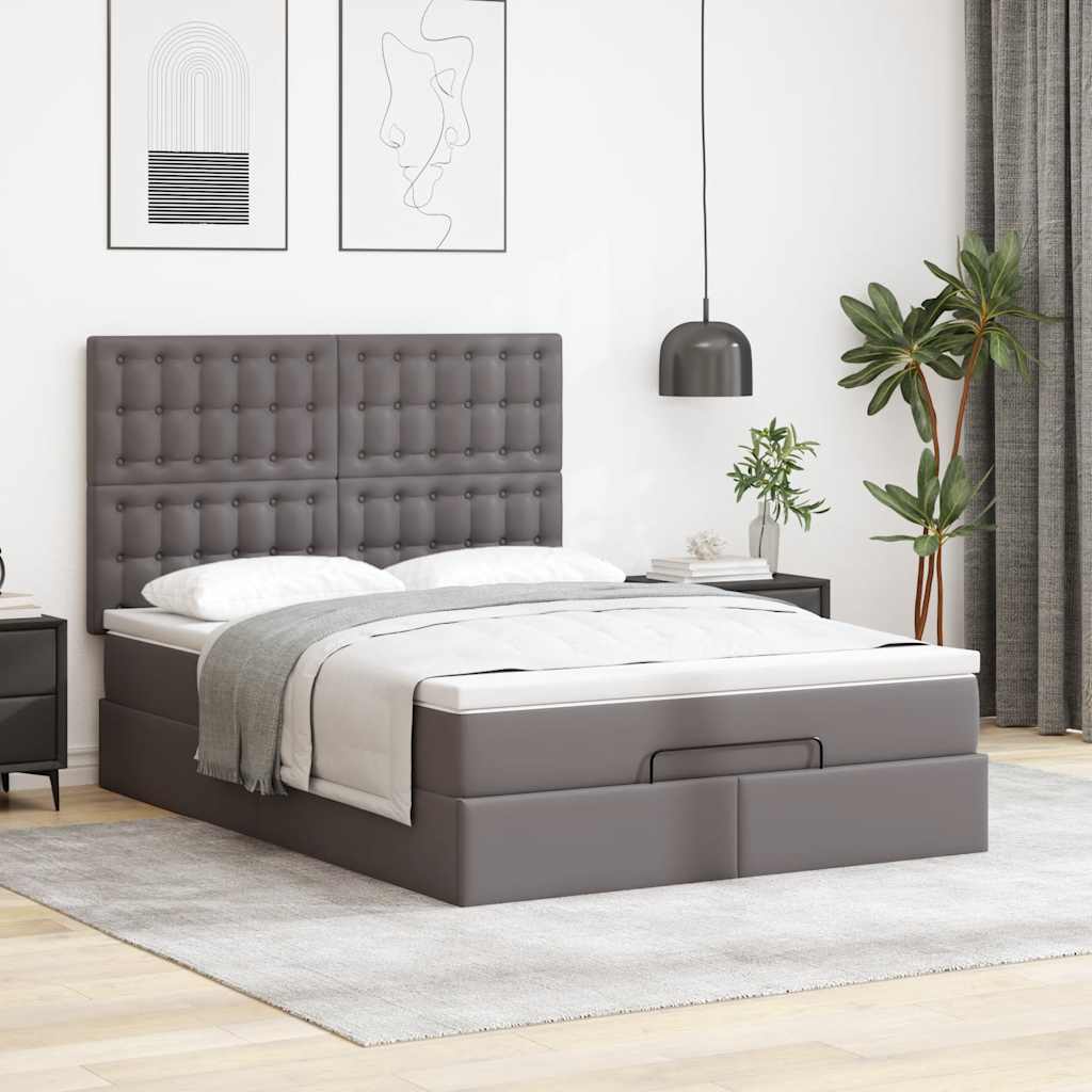 vidaXL Ottoman bed met matras 140x200cm kunstleer grijs, foto 2