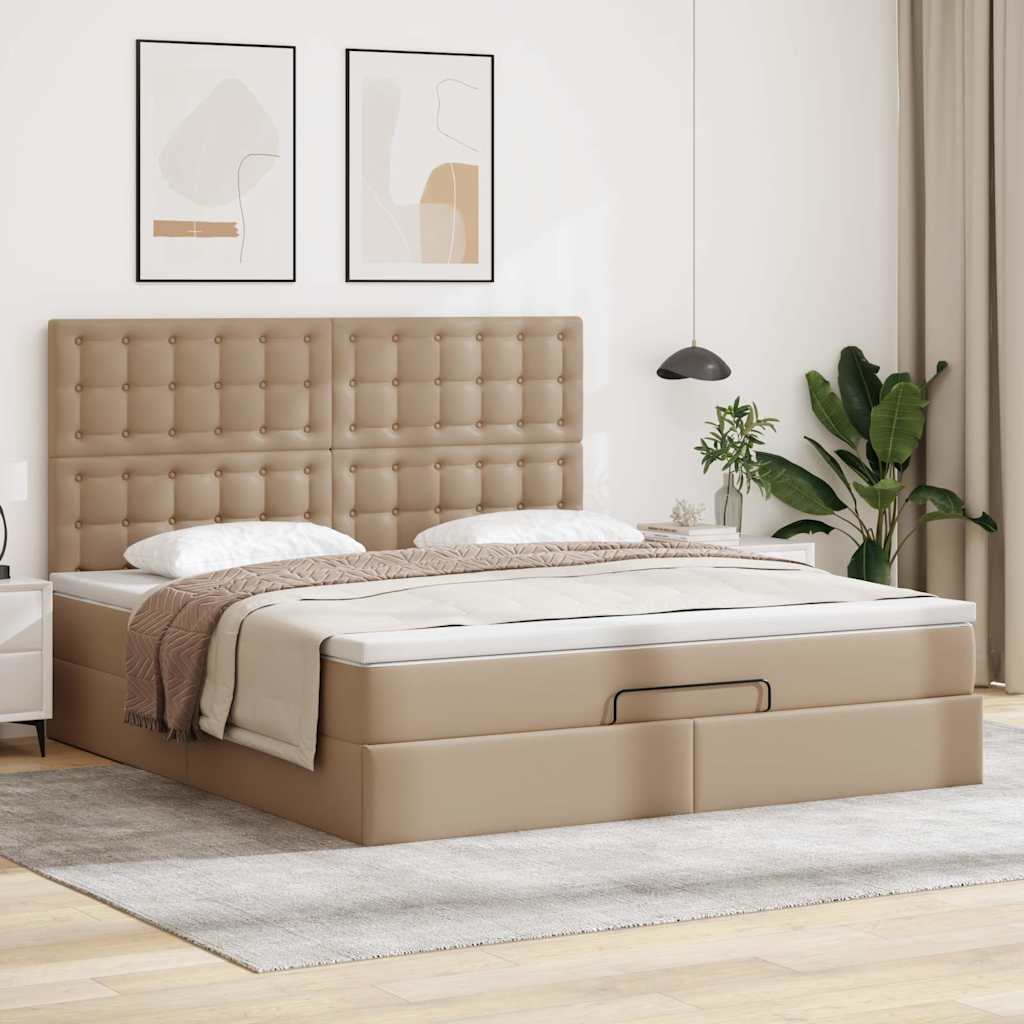 vidaXL Ottoman bed met matras 160x200cm kunstleer cappuccinokleurig bruin, foto 2