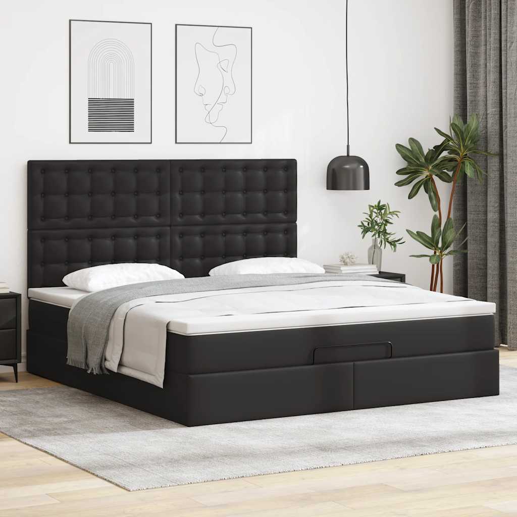 vidaXL Ottoman bed met matras 180x200cm kunstleer zwart afbeelding