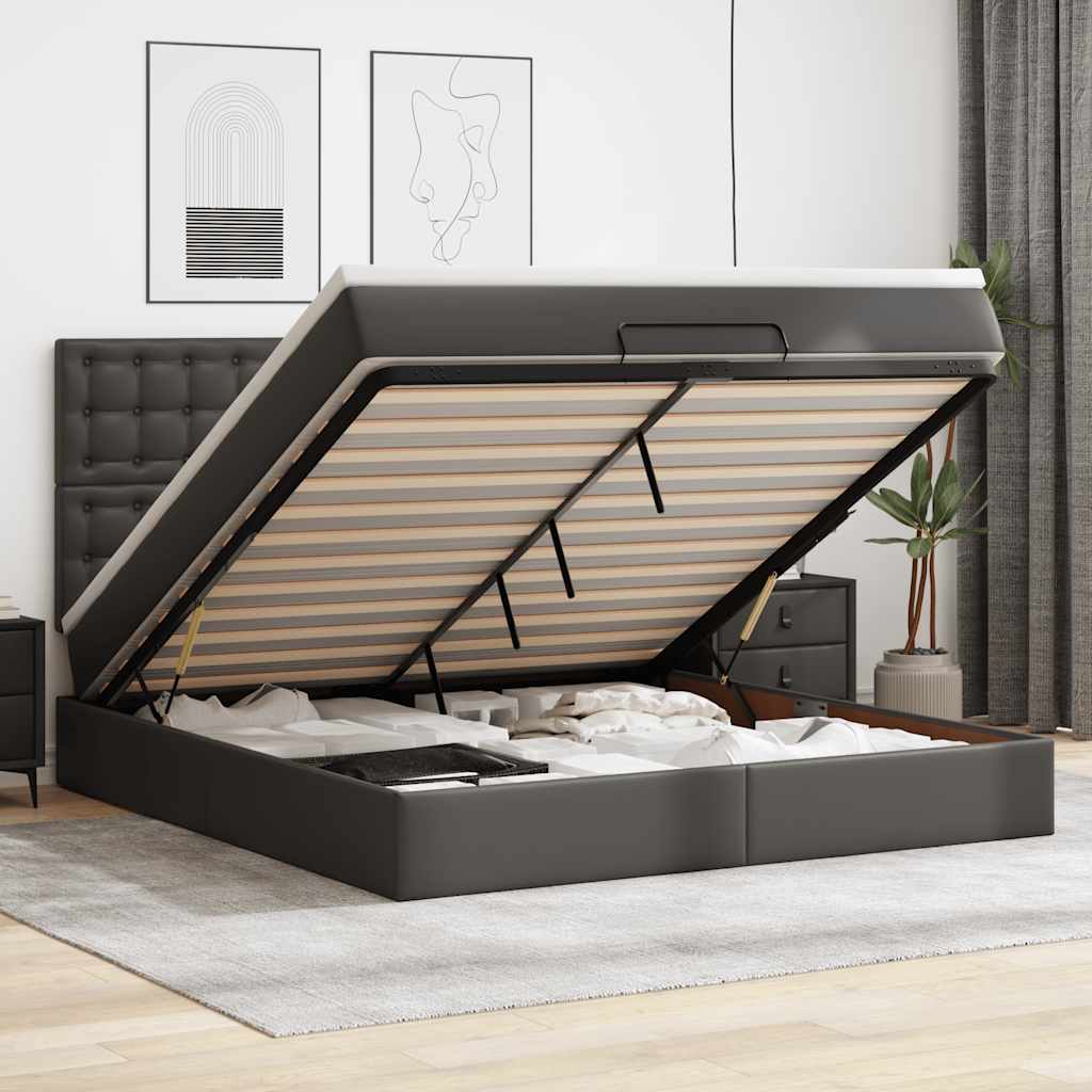 vidaXL osmannisk sengeramme med madras 180x200 cm kunstlæder sort