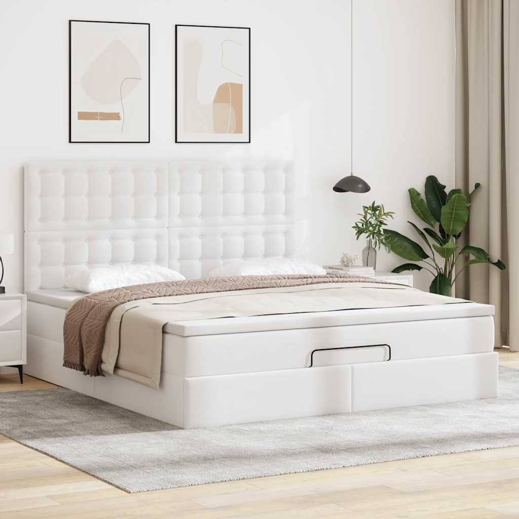 vidaXL Ottoman bed met matras 180x200cm kunstleer wit afbeelding