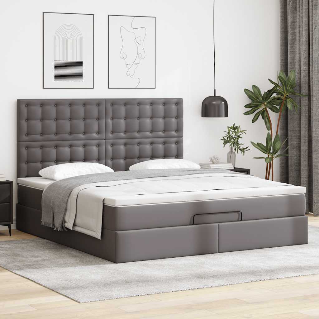 vidaXL Ottoman bed met matras 180x200cm kunstleer grijs afbeelding