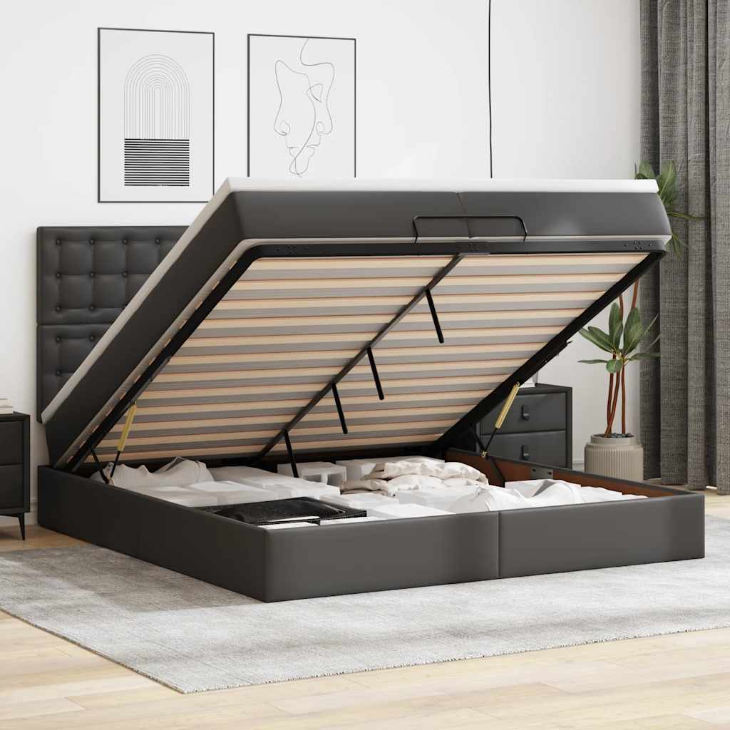 Osmannisk sengeramme med opbevaring inkl. madrasser 200 x 200 cm - kunstlæder, sort