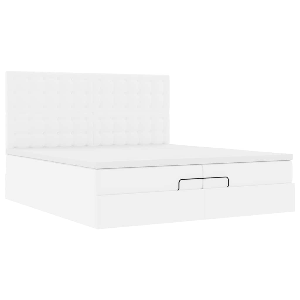 vidaXL Ottoman bed met matrassen 200x200cm kunstleer wit, foto 4