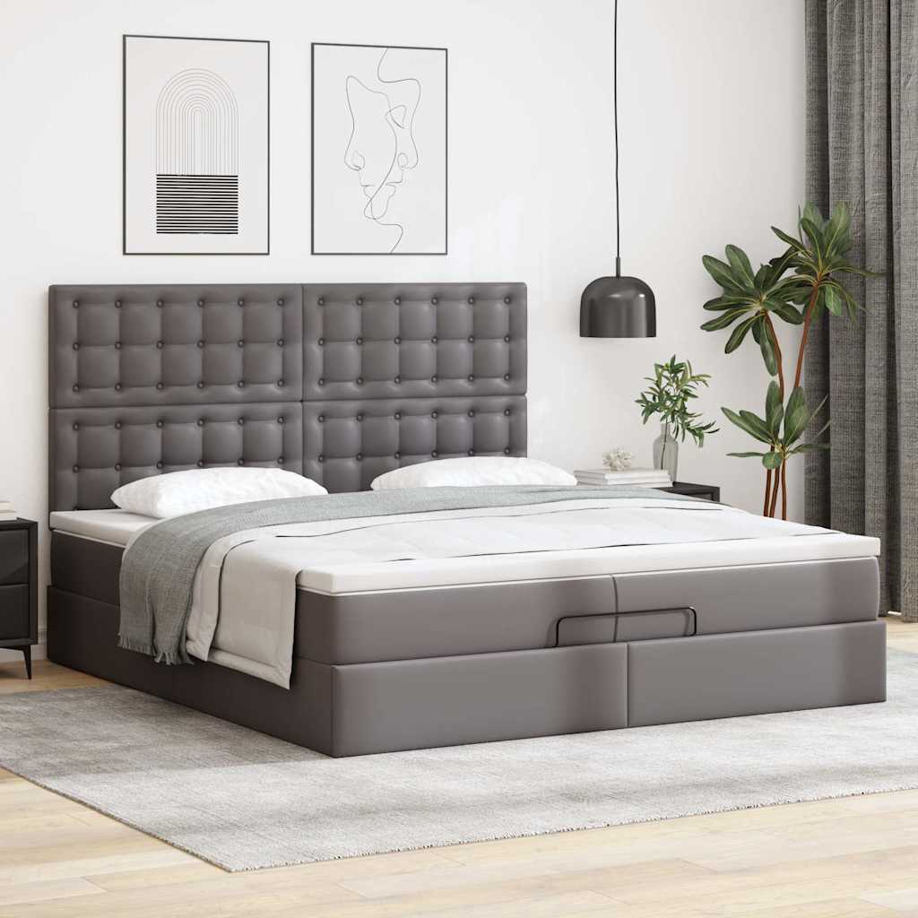 vidaXL Ottoman bed met matrassen 200x200cm kunstleer grijs afbeelding