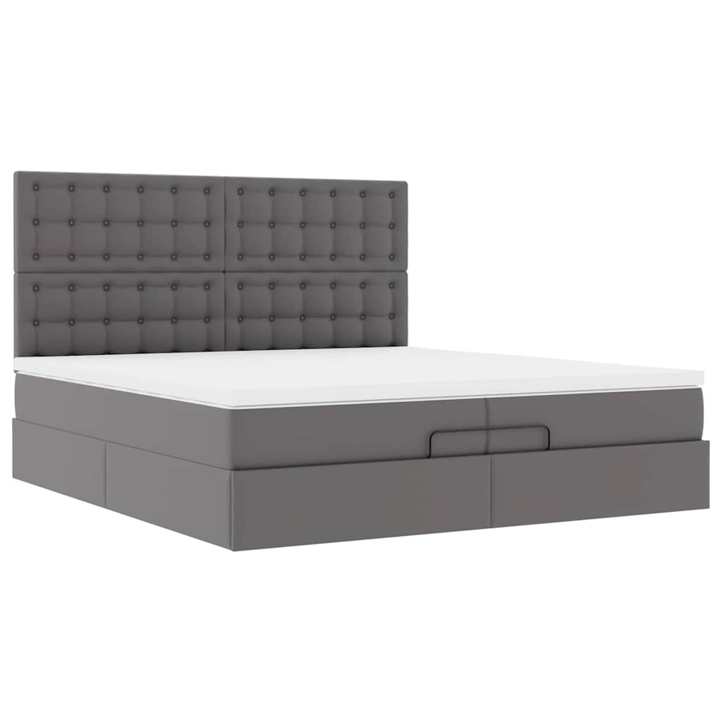 vidaXL Ottoman bed met matrassen 200x200cm kunstleer grijs, foto 4