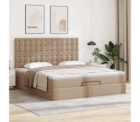 vidaXL Ottoman r&uacute;mgrind me&eth; d&yacute;num Cappucino 200x200cm gervi le&eth;ur