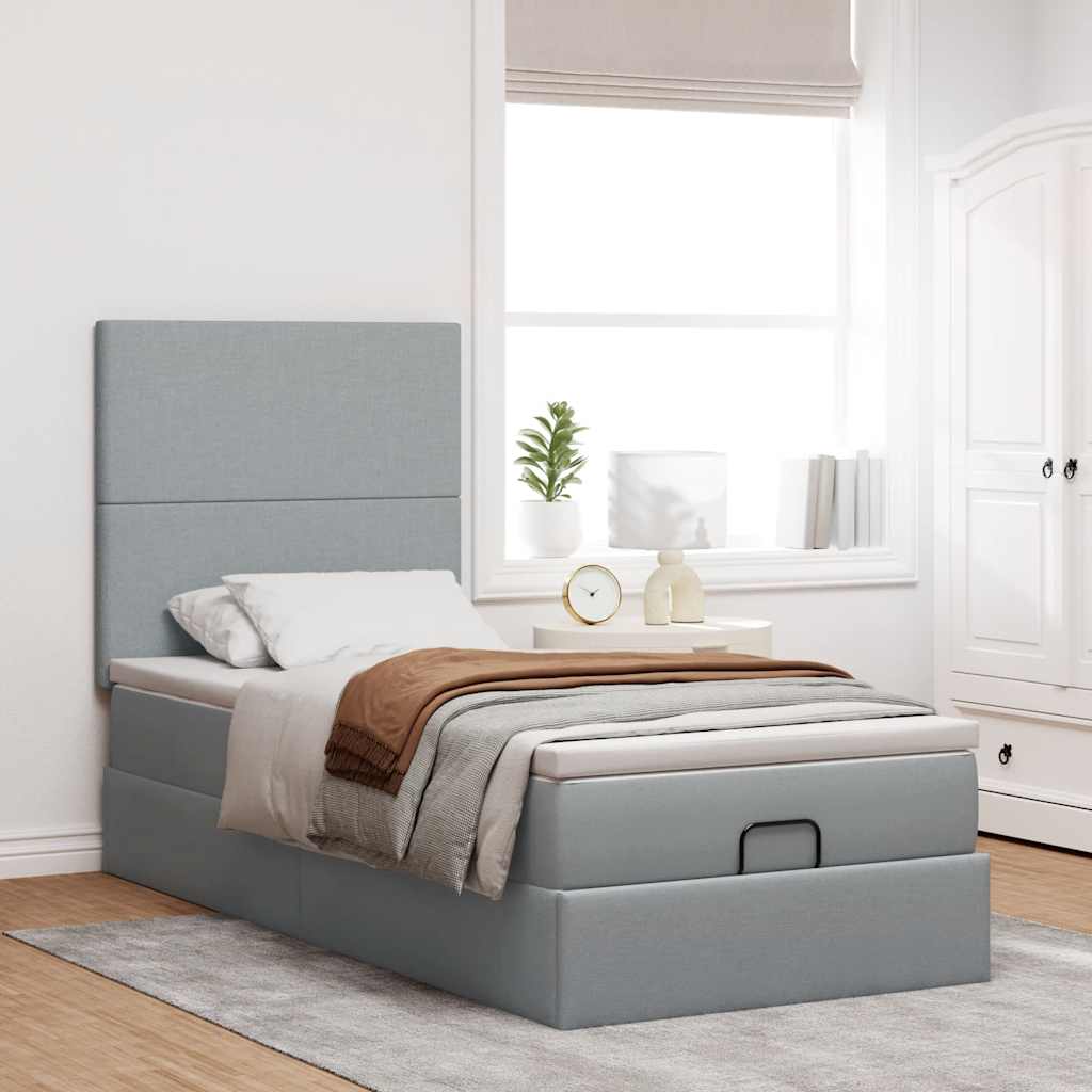 vidaXL Ottoman bed met matras 80x200cm stof lichtgrijs afbeelding