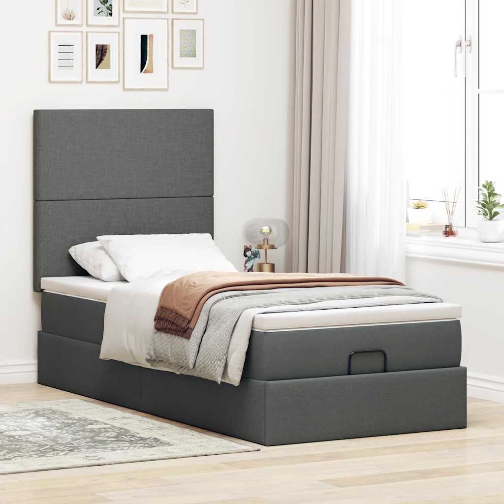 vidaXL Ottoman bed met matras 90x190cm stof donkergrijs grijs, foto 2