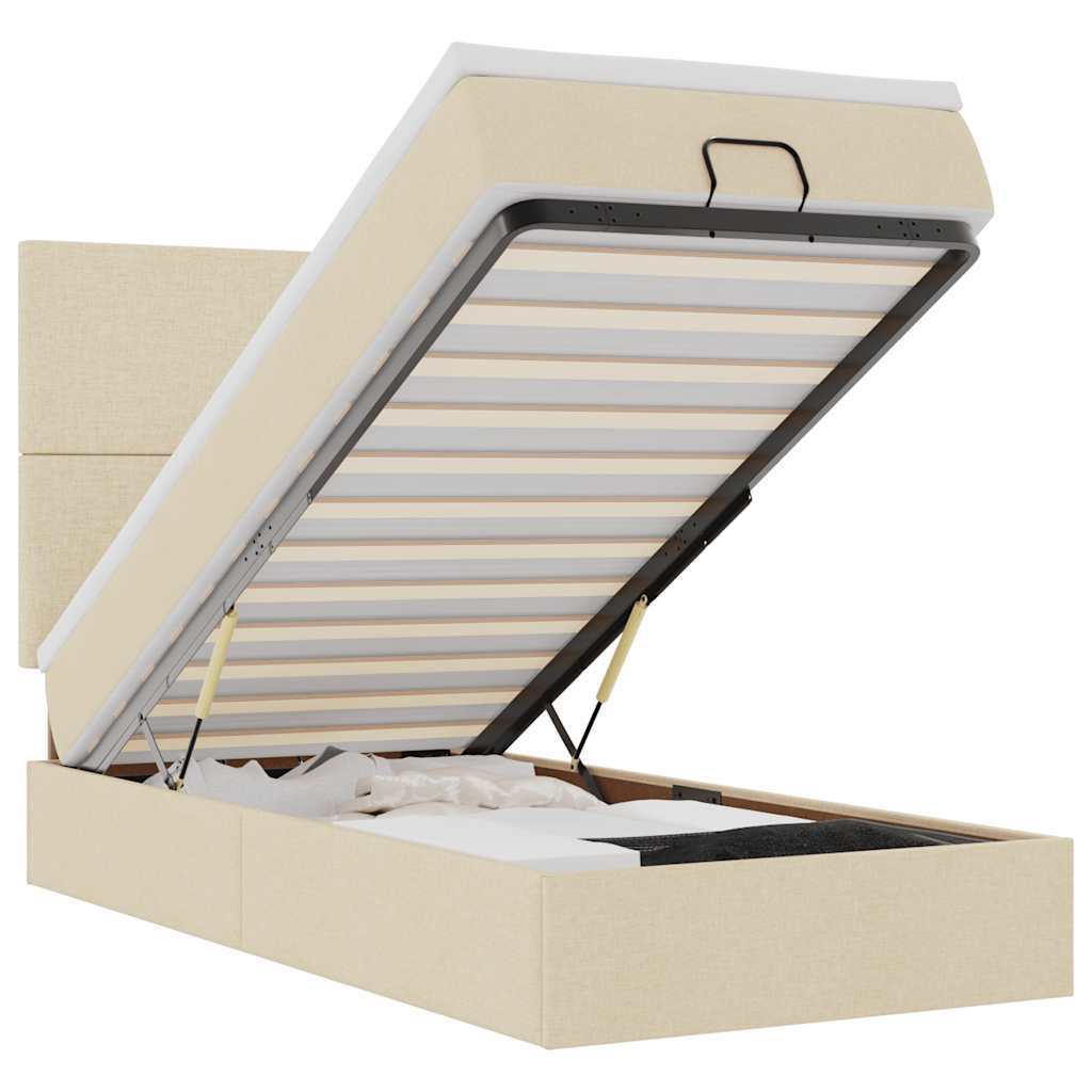 vidaXL Ottoman bed met matras 90x190cm stof crèmekleurig, foto 3