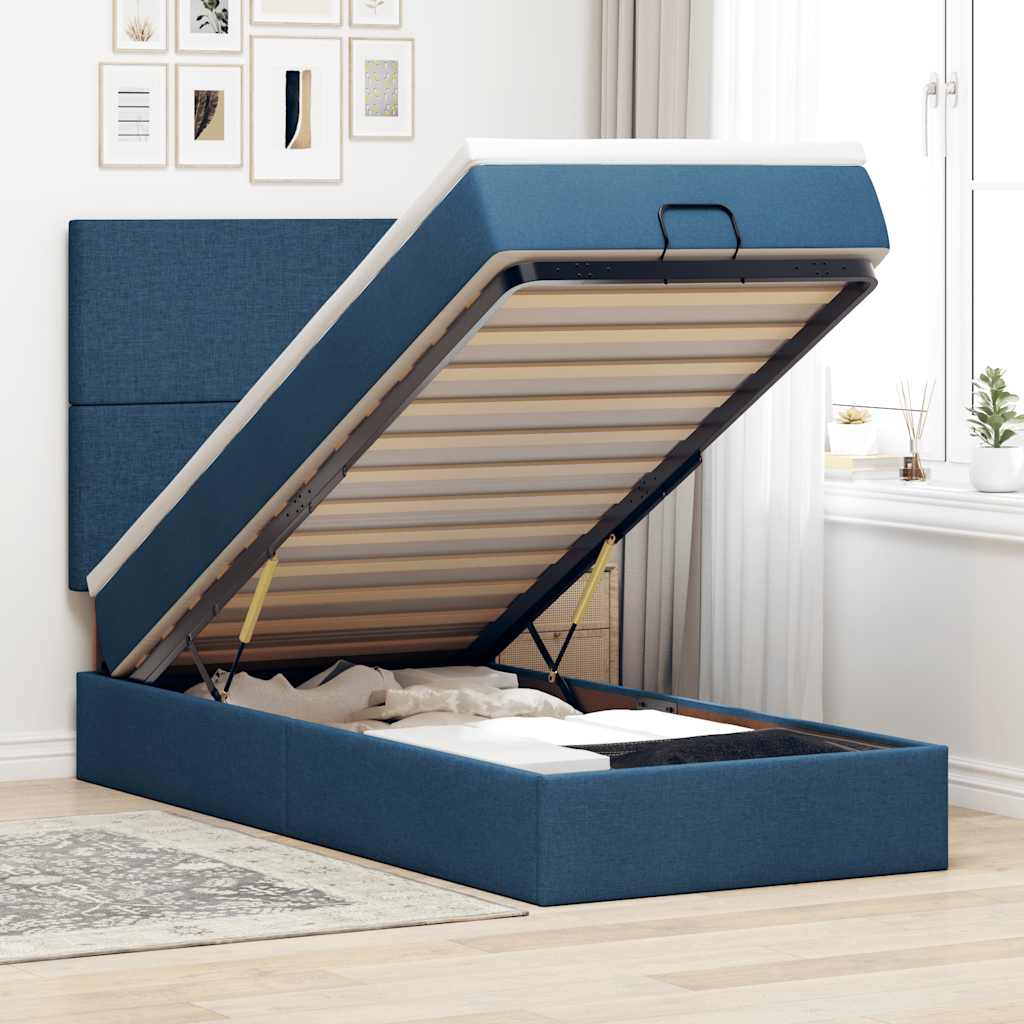 vidaXL Ottoman-Bett mit Matratze Blau 90x190 cm Stoff