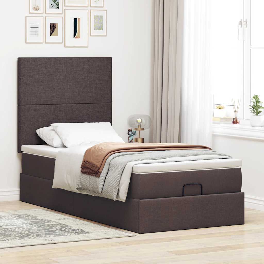 vidaXL Ottomán ágy matraccal sötétbarna 90x200 cm szövet
