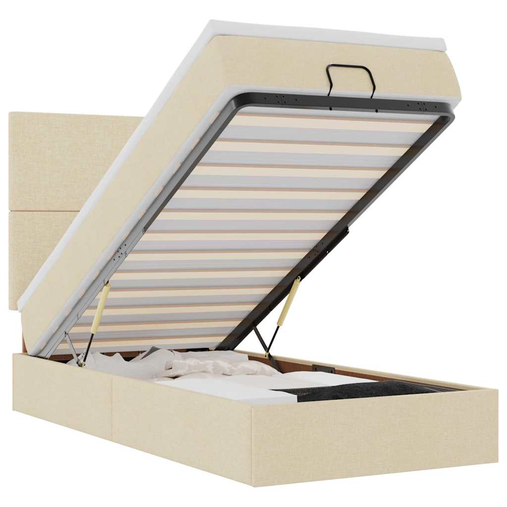 vidaXL Bed met matras 90x200 cm stof crèmekleurig, foto 3