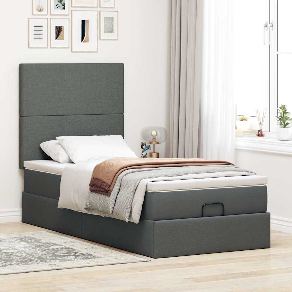 vidaXL Ottoman bed met matras 100x200cm stof donkergrijs grijs, foto 2
