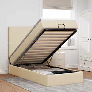 Otomanska postelja z vzmetnico krem 100x200 cm blago