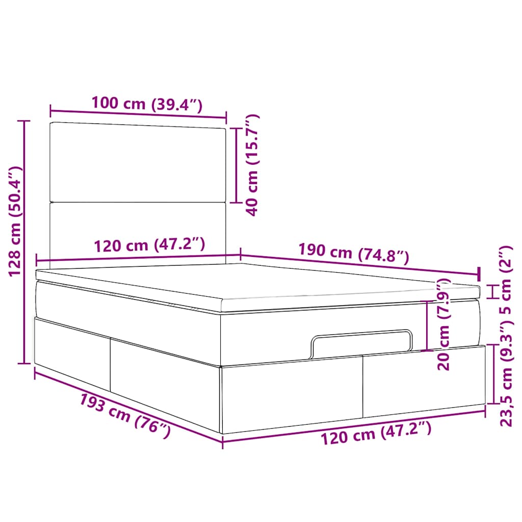 Osmanský rám postele s matrací tmavě šedá 120x190 cm textil - obrázek 16