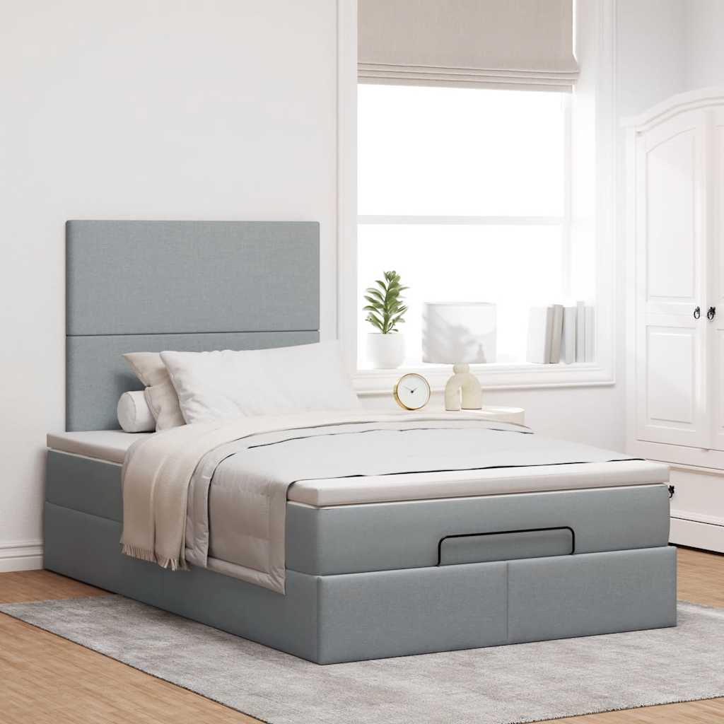 vidaXL Ottoman bed met matras 120x200cm stof lichtgrijs afbeelding