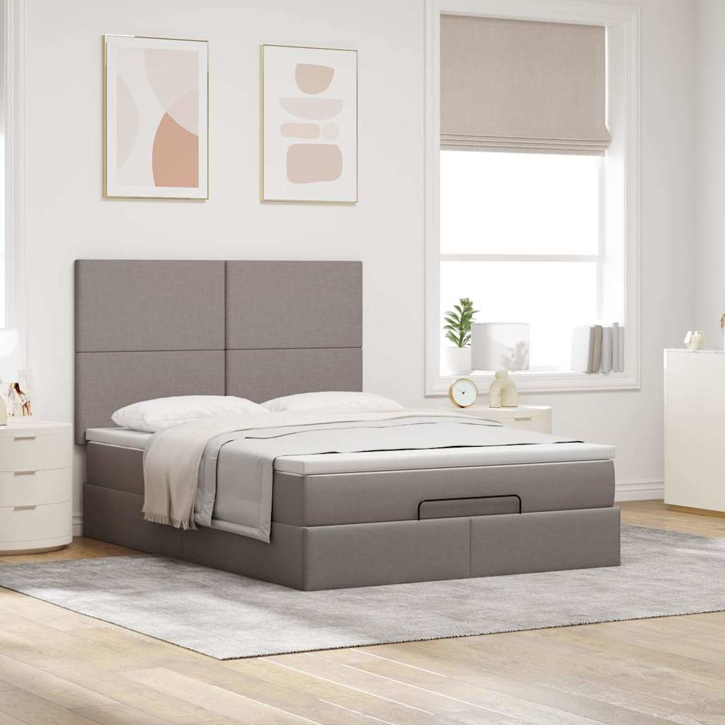 vidaXL Ottoman bed met matras 140x190cm stof taupe, foto 2