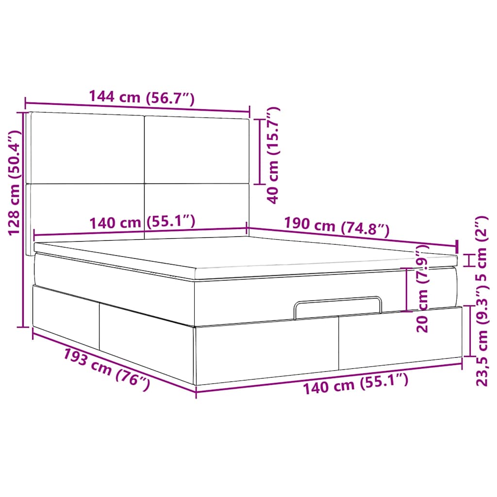 Osmanský rám postele s matrací taupe 140x190cm textil - obrázek 16