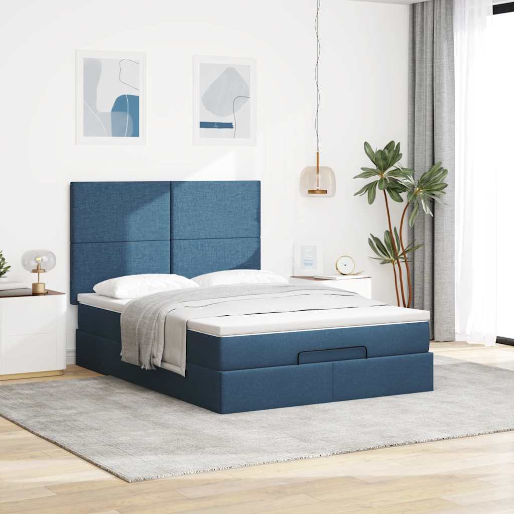 vidaXL Ottoman bed met matras 140x190cm stof blauw afbeelding