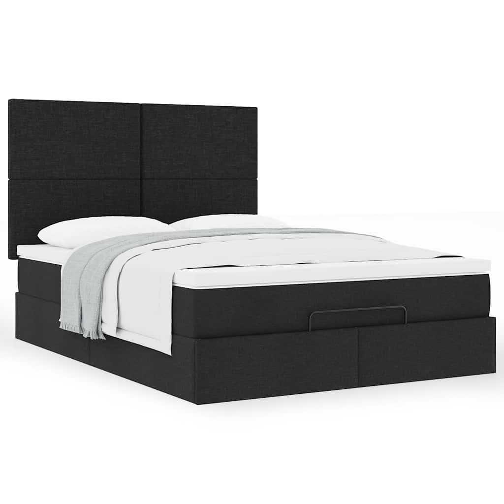 vidaXL Ottoman-Bett mit Matratze Schwarz 140x200 cm Stoff