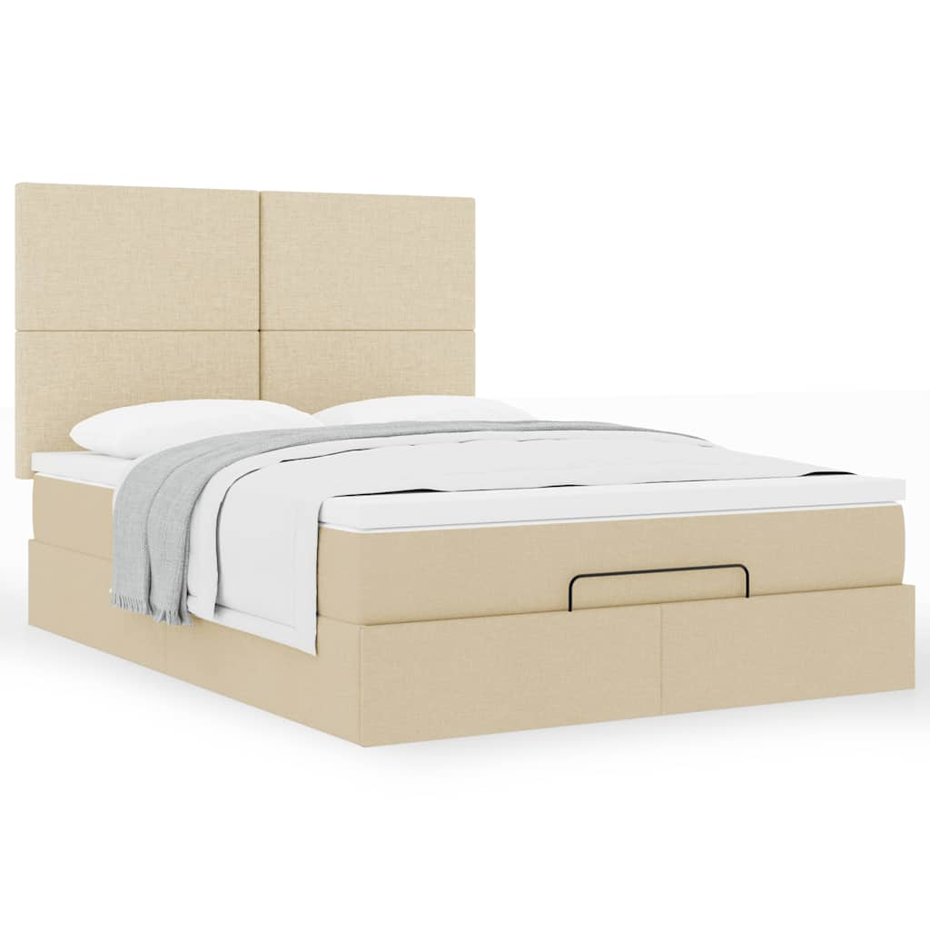 vidaXL Ottoman-Bett mit Matratze Creme 140x200 cm Stoff