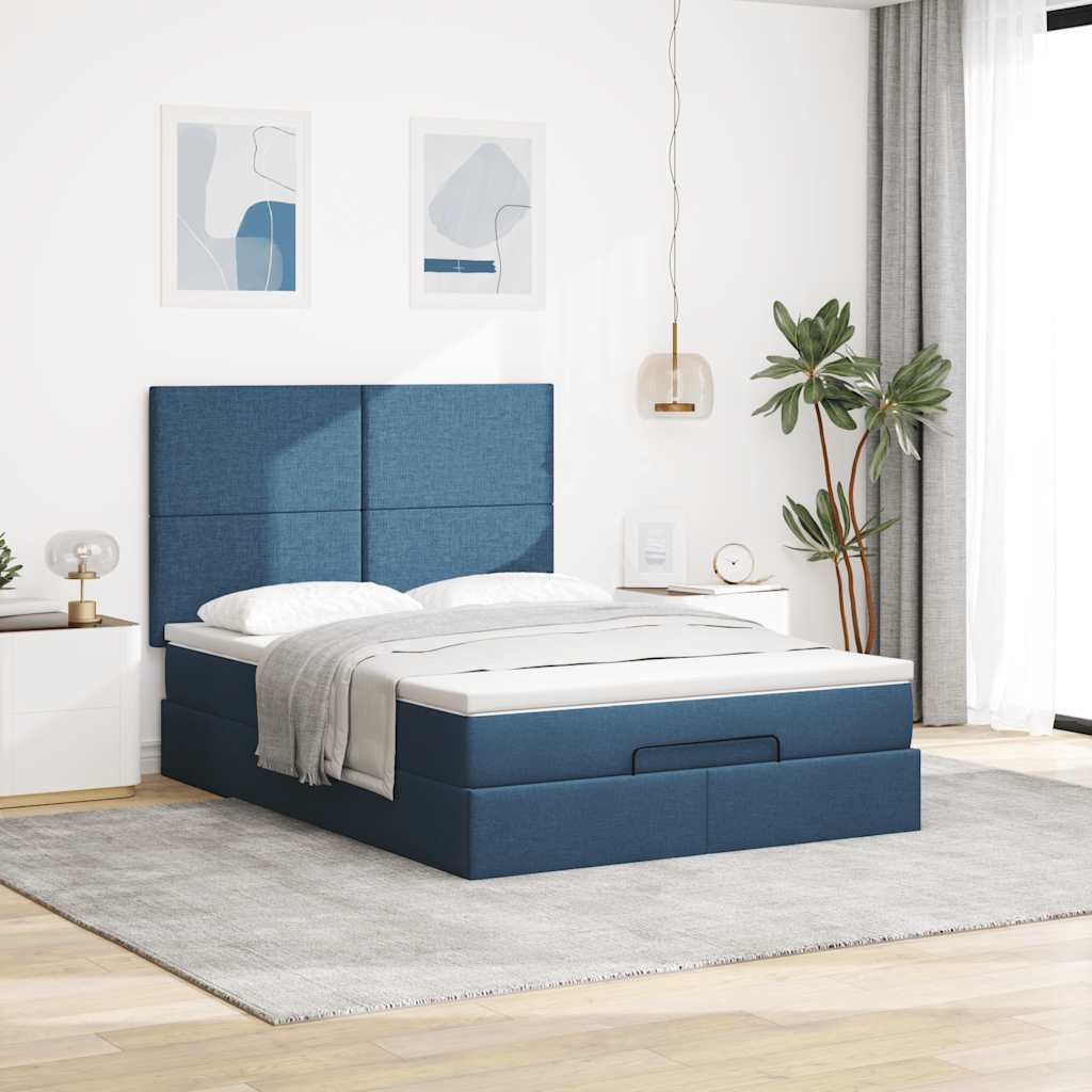 Thumbnail - vidaXL Ottoman-Bett mit Matratze Blau 140x200 cm Stoff