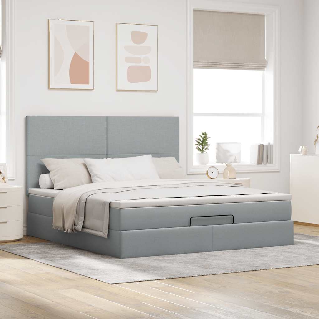 vidaXL Ottoman bed met matras 160x200cm stof lichtgrijs afbeelding