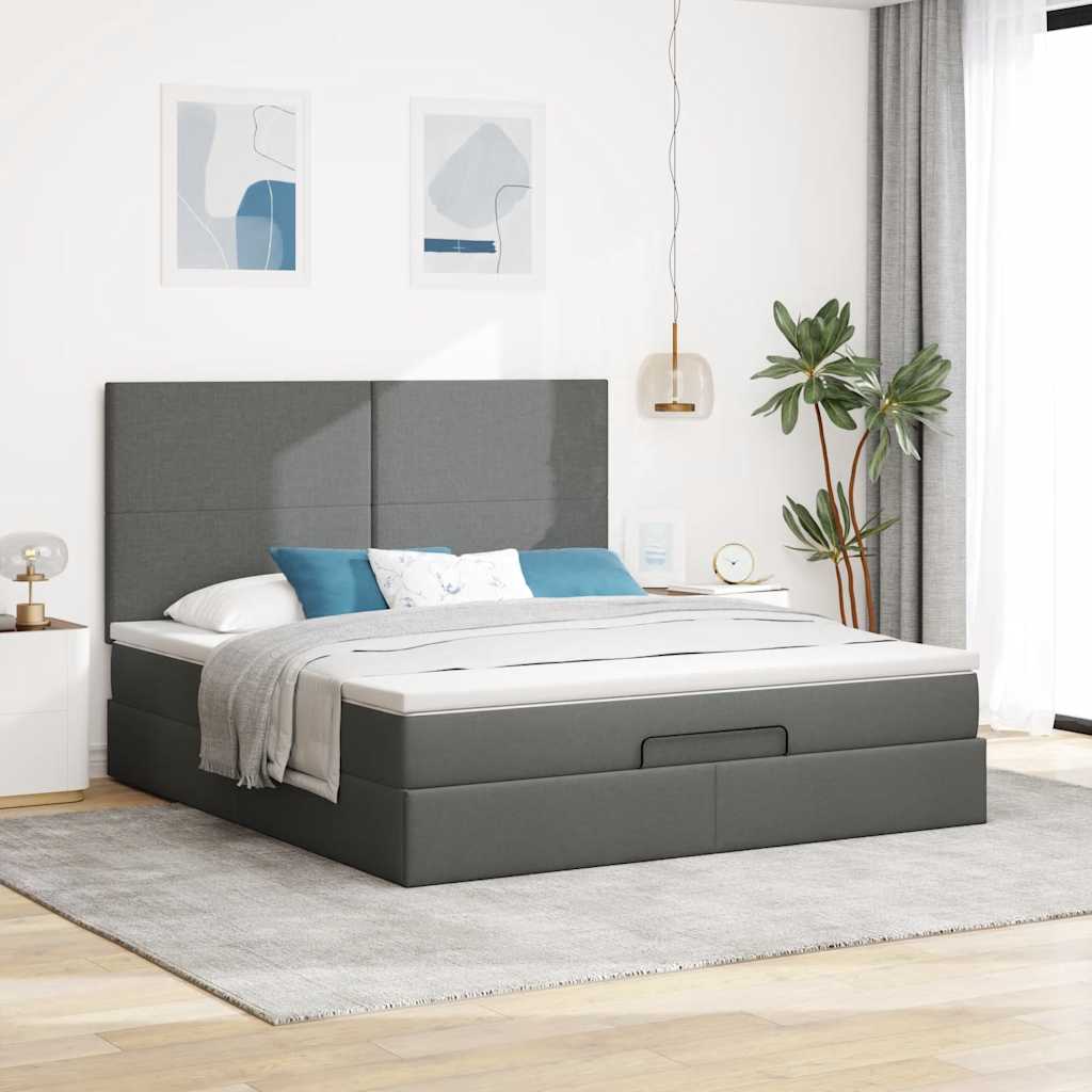 vidaXL Ottoman bed met matras 160x200cm stof donkergrijs afbeelding