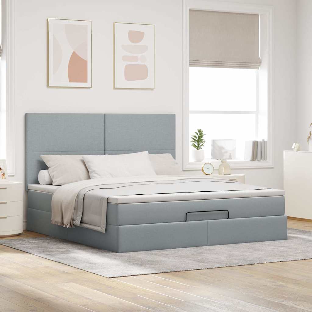 vidaXL Ottoman bed met matras 180x200cm stof lichtgrijs grijs, foto 2