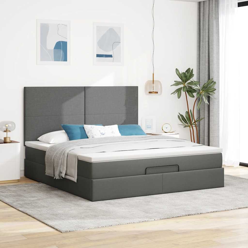 vidaXL Ottoman bed met matras 180x200cm stof donkergrijs afbeelding