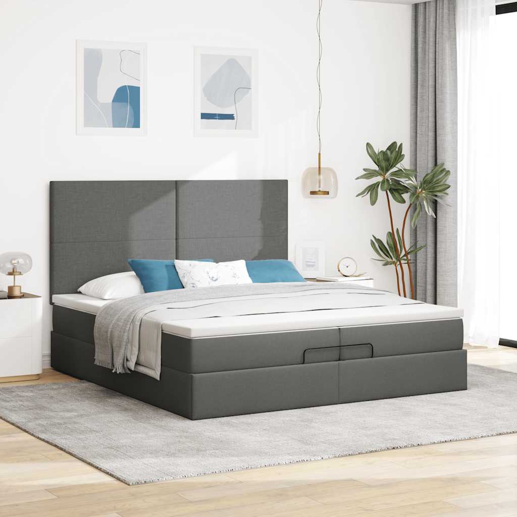 vidaXL Ottoman bed met matrassen 200x200cm stof donkergrijs grijs, foto 2