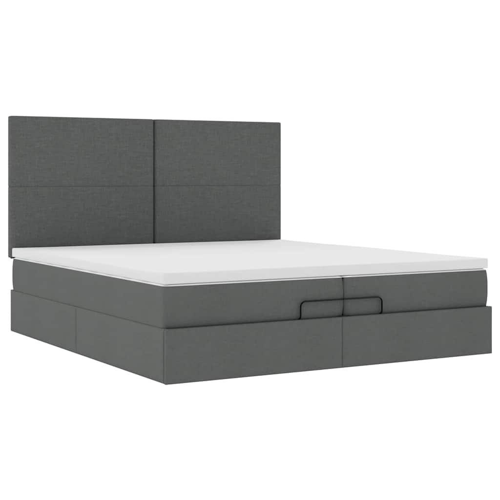 vidaXL Ottoman bed met matrassen 200x200cm stof donkergrijs grijs, foto 4