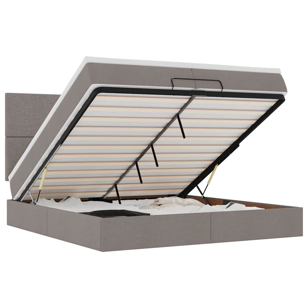 vidaXL Ottoman bed met matrassen 200x200cm stof taupe, foto 3