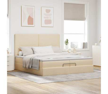 vidaXL Οθωμανικό Κρεβάτι με Στρώματα Κρέμα 200x200cm Ύφασμα