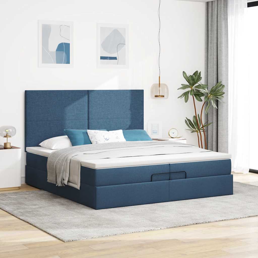 vidaXL Osmanský rám postele s matracmi modrá 200x200 cm látka