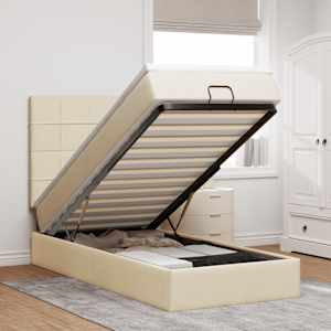 Otomanski posteljni okvir z vzmetnico krem 80x200 cm blago