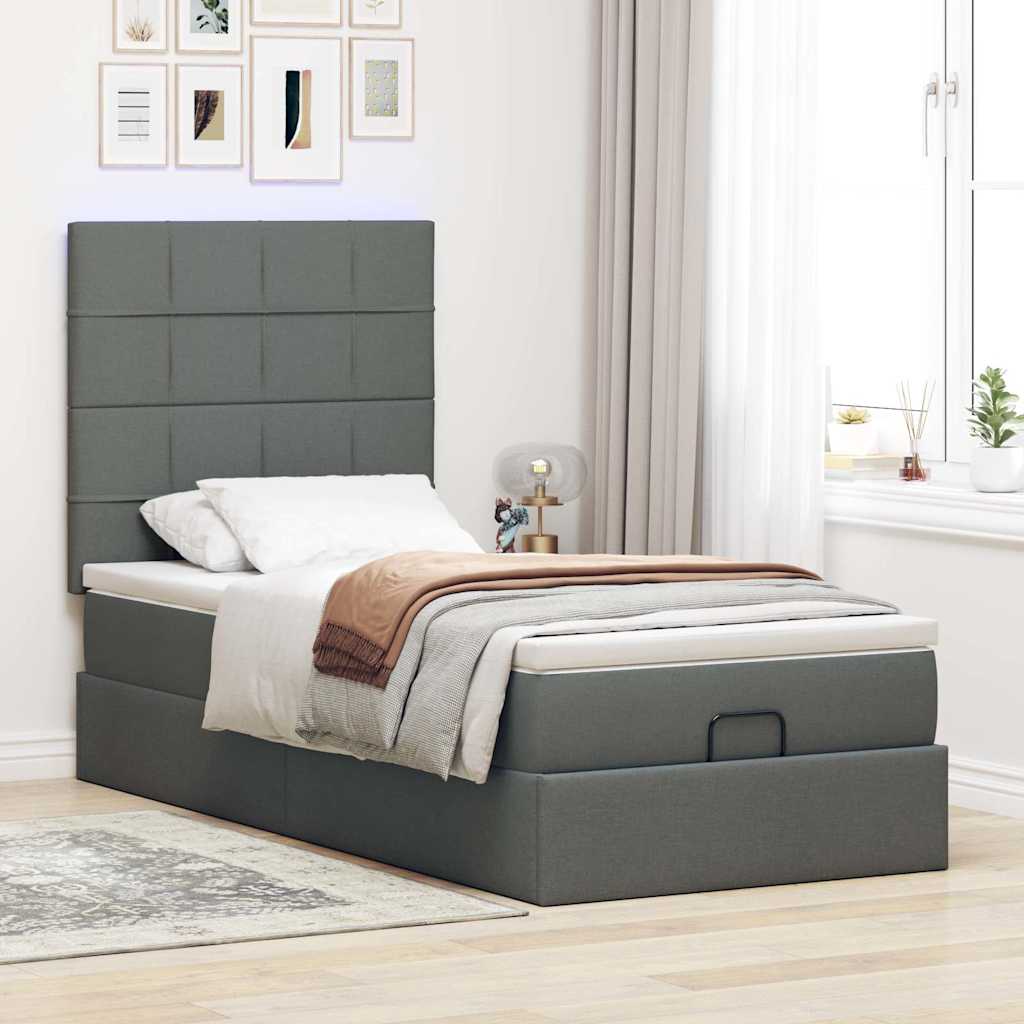 vidaXL Ottoman bed met matras 90x190cm stof donkergrijs afbeelding