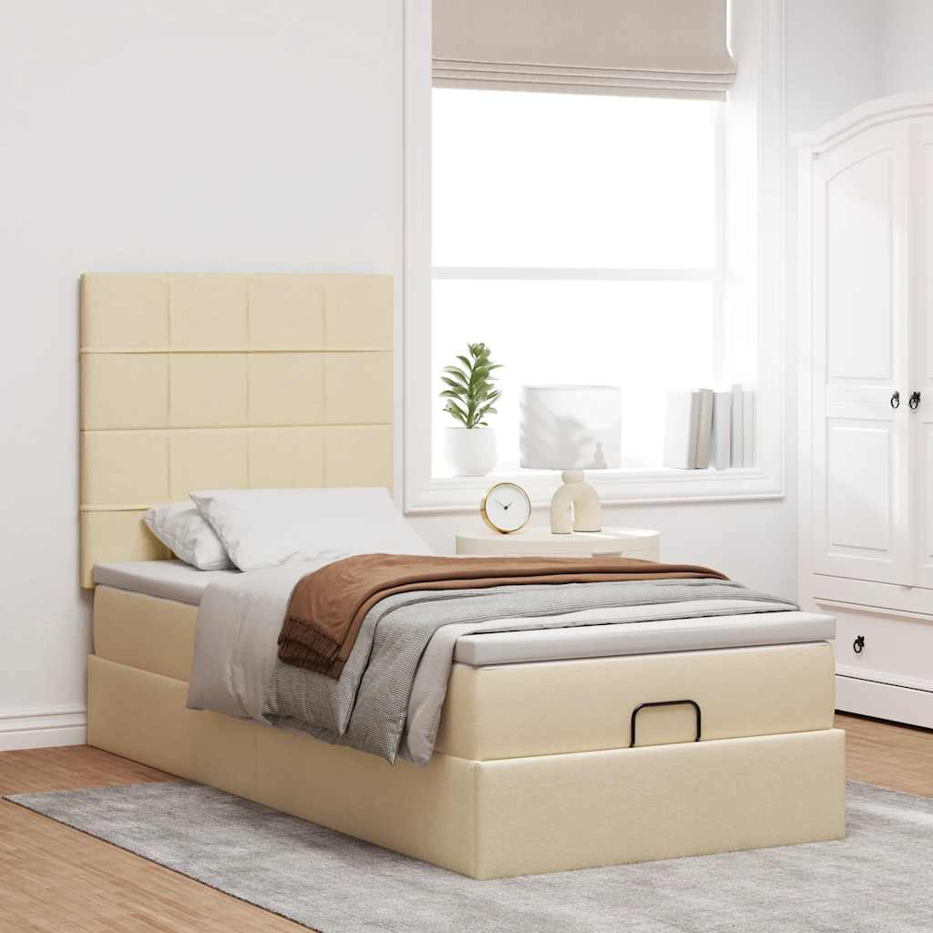 vidaXL Ottoman bed met matras 90x190cm stof crèmekleurig, foto 2